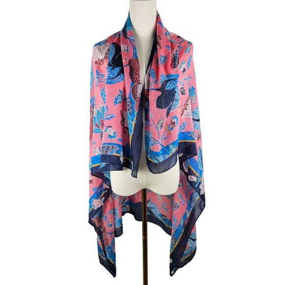 Loft Large Floral Pink & Blue Wrap Scarf 50 Inch Square Boho - Picture 1 of 8